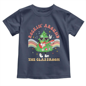 Teacher Christmas Toddler T Shirt Rockin' Around The Classroom Groovy Xmas Tree TS02 Navy Print Your Wear