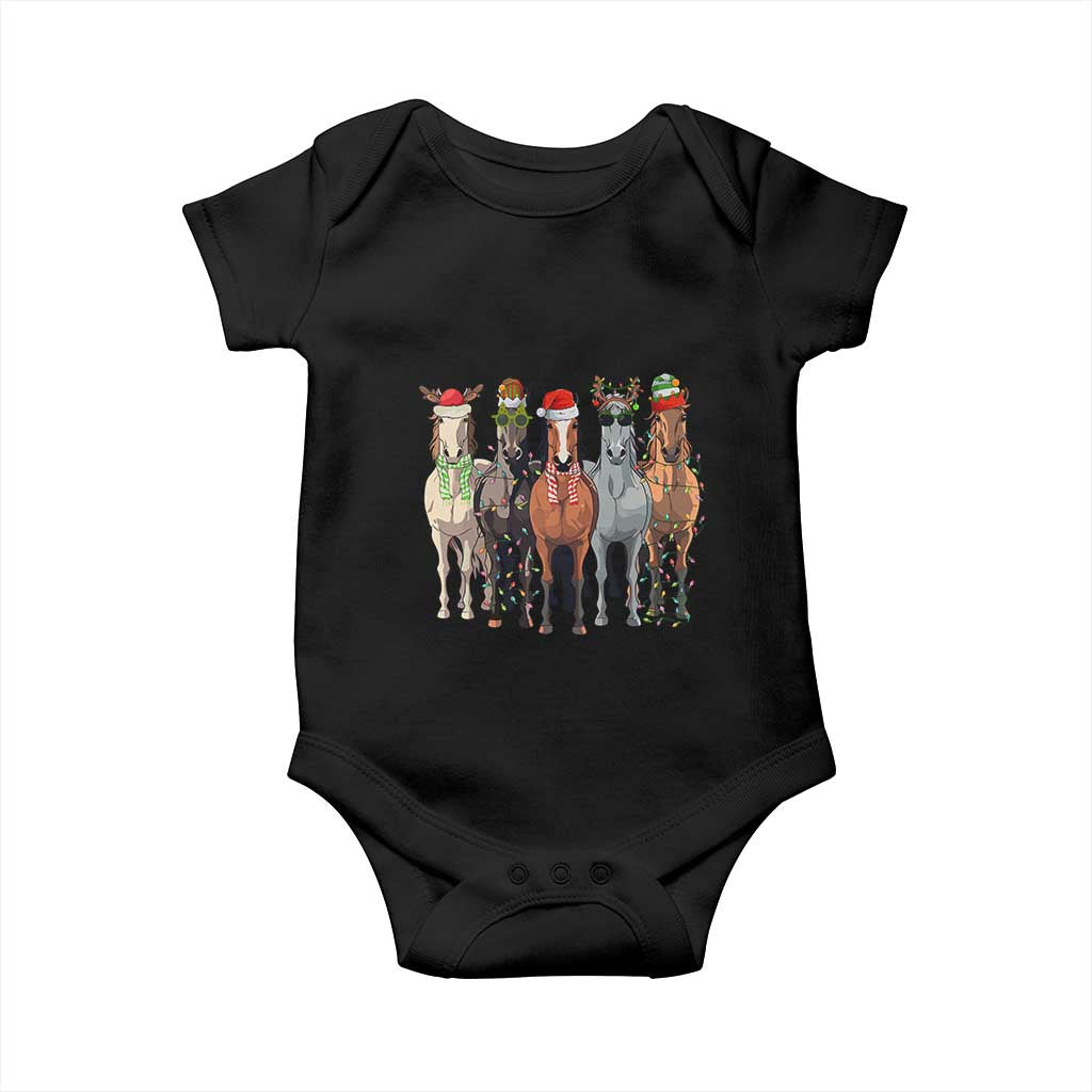 Funny Christmas Horse Baby Onesie Xmas Light Reindeer Horses Crew with Santa Hat TS02 Black Print Your Wear