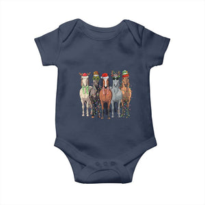 Funny Christmas Horse Baby Onesie Xmas Light Reindeer Horses Crew with Santa Hat TS02 Navy Print Your Wear