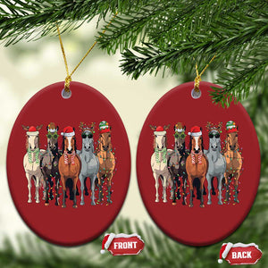 Funny Xmas Horse Christmas Ornament Xmas Light Reindeer Horses Crew with Santa Hat TS02 Oval Red Print Your Wear