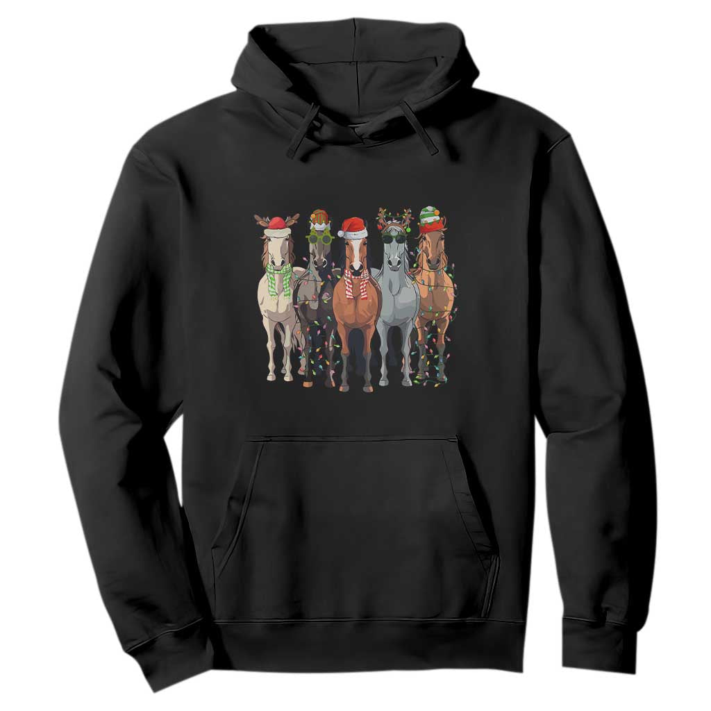 Funny Christmas Horse Hoodie Xmas Light Reindeer Horses Crew with Santa Hat TS02 Black Print Your Wear