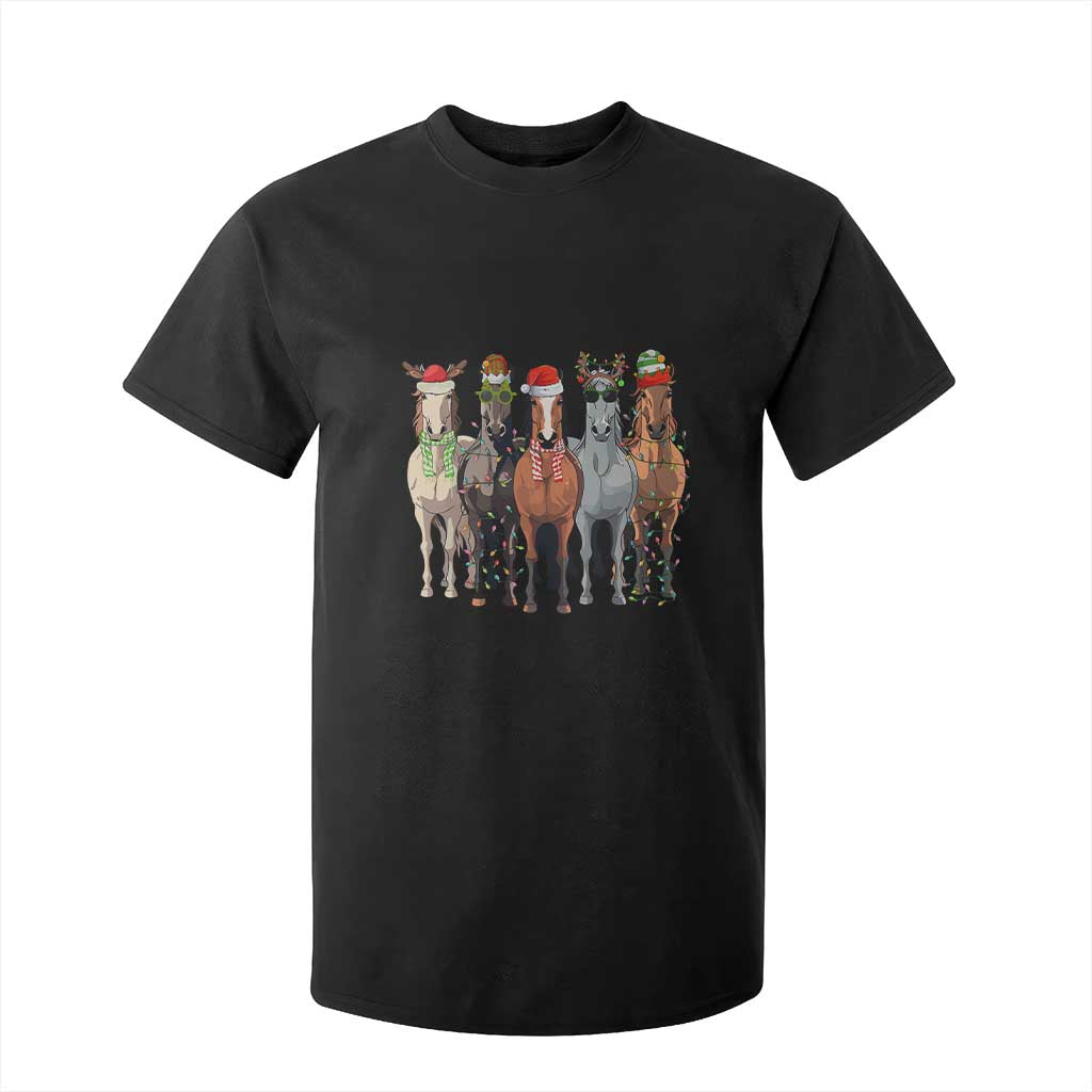 Funny Christmas Horse T Shirt For Kid Xmas Light Reindeer Horses Crew with Santa Hat TS02 Black Print Your Wear