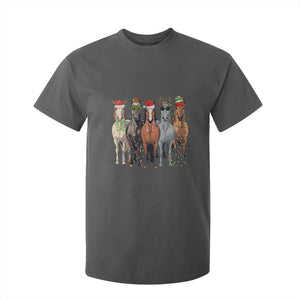 Funny Christmas Horse T Shirt For Kid Xmas Light Reindeer Horses Crew with Santa Hat TS02 Dark Heather Print Your Wear