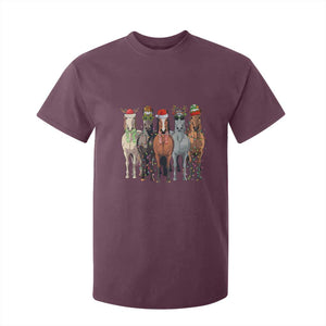 Funny Christmas Horse T Shirt For Kid Xmas Light Reindeer Horses Crew with Santa Hat TS02 Maroon Print Your Wear