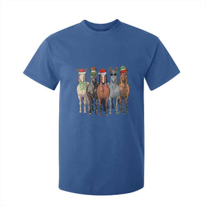 Funny Christmas Horse T Shirt For Kid Xmas Light Reindeer Horses Crew with Santa Hat TS02 Royal Blue Print Your Wear