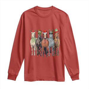 Funny Christmas Horse Long Sleeve Shirt Xmas Light Reindeer Horses Crew with Santa Hat TS02 Red Print Your Wear