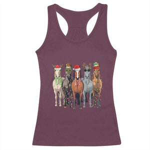 Funny Christmas Horse Racerback Tank Top Xmas Light Reindeer Horses Crew with Santa Hat TS02 Maroon Print Your Wear