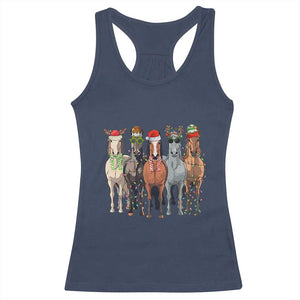 Funny Christmas Horse Racerback Tank Top Xmas Light Reindeer Horses Crew with Santa Hat TS02 Navy Print Your Wear