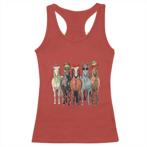 Funny Christmas Horse Racerback Tank Top Xmas Light Reindeer Horses Crew with Santa Hat TS02 Red Print Your Wear