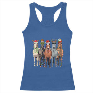 Funny Christmas Horse Racerback Tank Top Xmas Light Reindeer Horses Crew with Santa Hat TS02 Royal Blue Print Your Wear