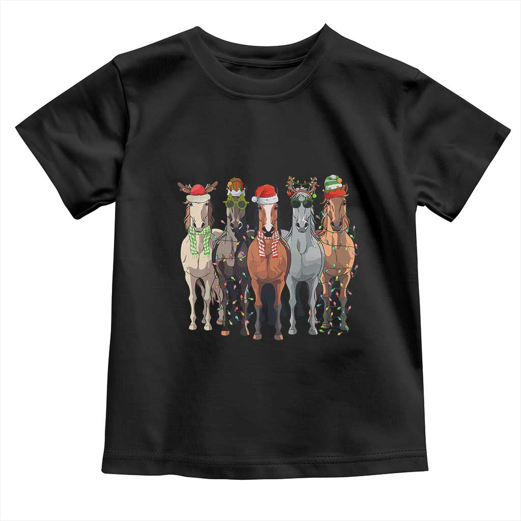 Funny Christmas Horse Toddler T Shirt Xmas Light Reindeer Horses Crew with Santa Hat TS02 Black Print Your Wear