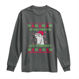 Funny Spanish Ugly Christmas Long Sleeve Shirt Yo Solo Vine Por Los Terrenos I'm Just Here For Feliz Navidad Mexican TS02 Dark Heather Print Your Wear