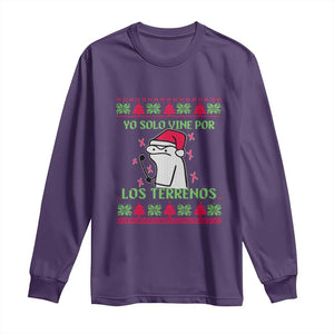 Funny Spanish Ugly Christmas Long Sleeve Shirt Yo Solo Vine Por Los Terrenos I'm Just Here For Feliz Navidad Mexican TS02 Purple Print Your Wear