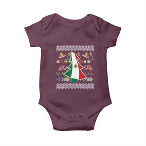 Mexican Christmas Baby Onesie Mexico Flag Xmas Tree Ugly Sweater TS02 Maroon Print Your Wear