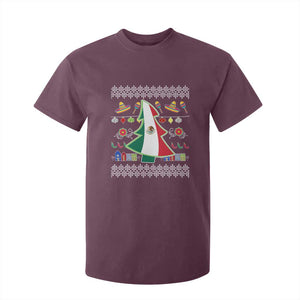 Mexican Christmas T Shirt For Kid Mexico Flag Xmas Tree Ugly Sweater TS02 Maroon Print Your Wear