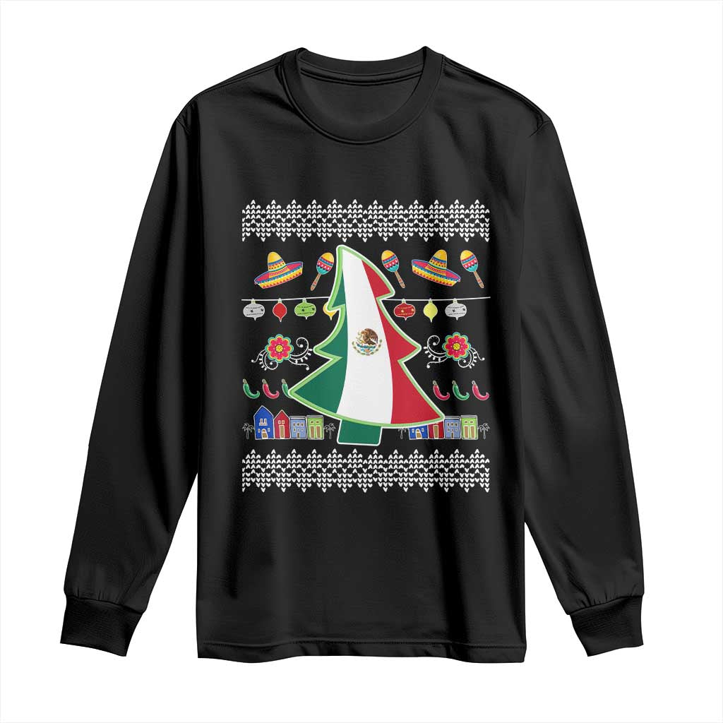 Mexican Christmas Long Sleeve Shirt Mexico Flag Xmas Tree Ugly Sweater TS02 Black Print Your Wear