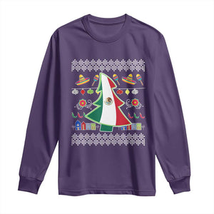 Mexican Christmas Long Sleeve Shirt Mexico Flag Xmas Tree Ugly Sweater TS02 Purple Print Your Wear