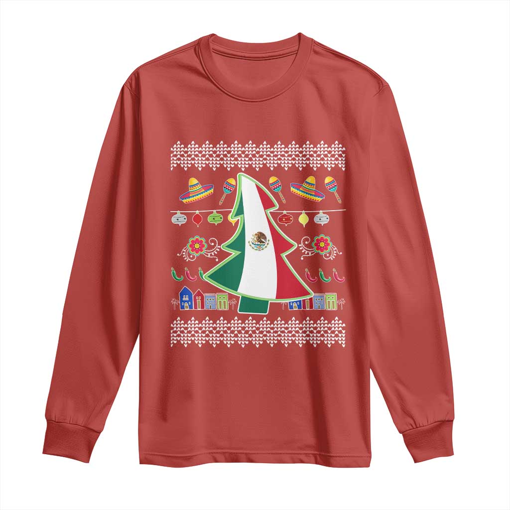 Mexican Christmas Long Sleeve Shirt Mexico Flag Xmas Tree Ugly Sweater TS02 Red Print Your Wear