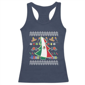 Mexican Christmas Racerback Tank Top Mexico Flag Xmas Tree Ugly Sweater TS02 Navy Print Your Wear