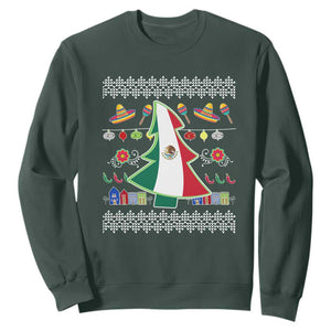 Mexican Christmas Sweatshirt Mexico Flag Xmas Tree Ugly Sweater TS02 Dark Forest Green Print Your Wear