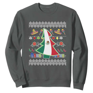 Mexican Christmas Sweatshirt Mexico Flag Xmas Tree Ugly Sweater TS02 Dark Heather Print Your Wear