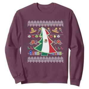 Mexican Christmas Sweatshirt Mexico Flag Xmas Tree Ugly Sweater TS02 Maroon Print Your Wear