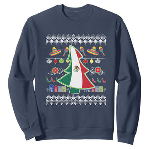 Mexican Christmas Sweatshirt Mexico Flag Xmas Tree Ugly Sweater TS02 Navy Print Your Wear