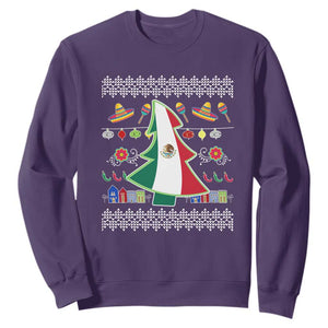 Mexican Christmas Sweatshirt Mexico Flag Xmas Tree Ugly Sweater TS02 Purple Print Your Wear