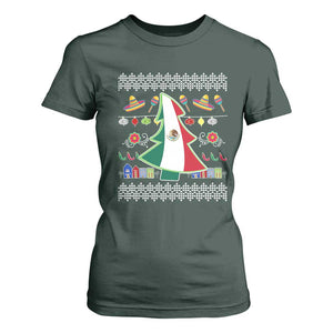 Mexican Christmas T Shirt For Women Mexico Flag Xmas Tree Ugly Sweater TS02 Dark Forest Green Print Your Wear