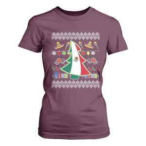 Mexican Christmas T Shirt For Women Mexico Flag Xmas Tree Ugly Sweater TS02 Maroon Print Your Wear