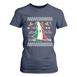 Mexican Christmas T Shirt For Women Mexico Flag Xmas Tree Ugly Sweater TS02 Navy Print Your Wear