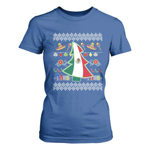 Mexican Christmas T Shirt For Women Mexico Flag Xmas Tree Ugly Sweater TS02 Royal Blue Print Your Wear