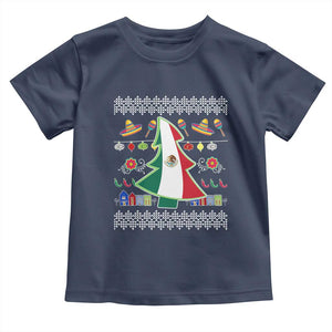 Mexican Christmas Toddler T Shirt Mexico Flag Xmas Tree Ugly Sweater TS02 Navy Print Your Wear