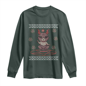 Cute Baby Baphomet Long Sleeve Shirt Ugly Christmas Sweater Occult Gift TS02 Dark Forest Green Print Your Wear