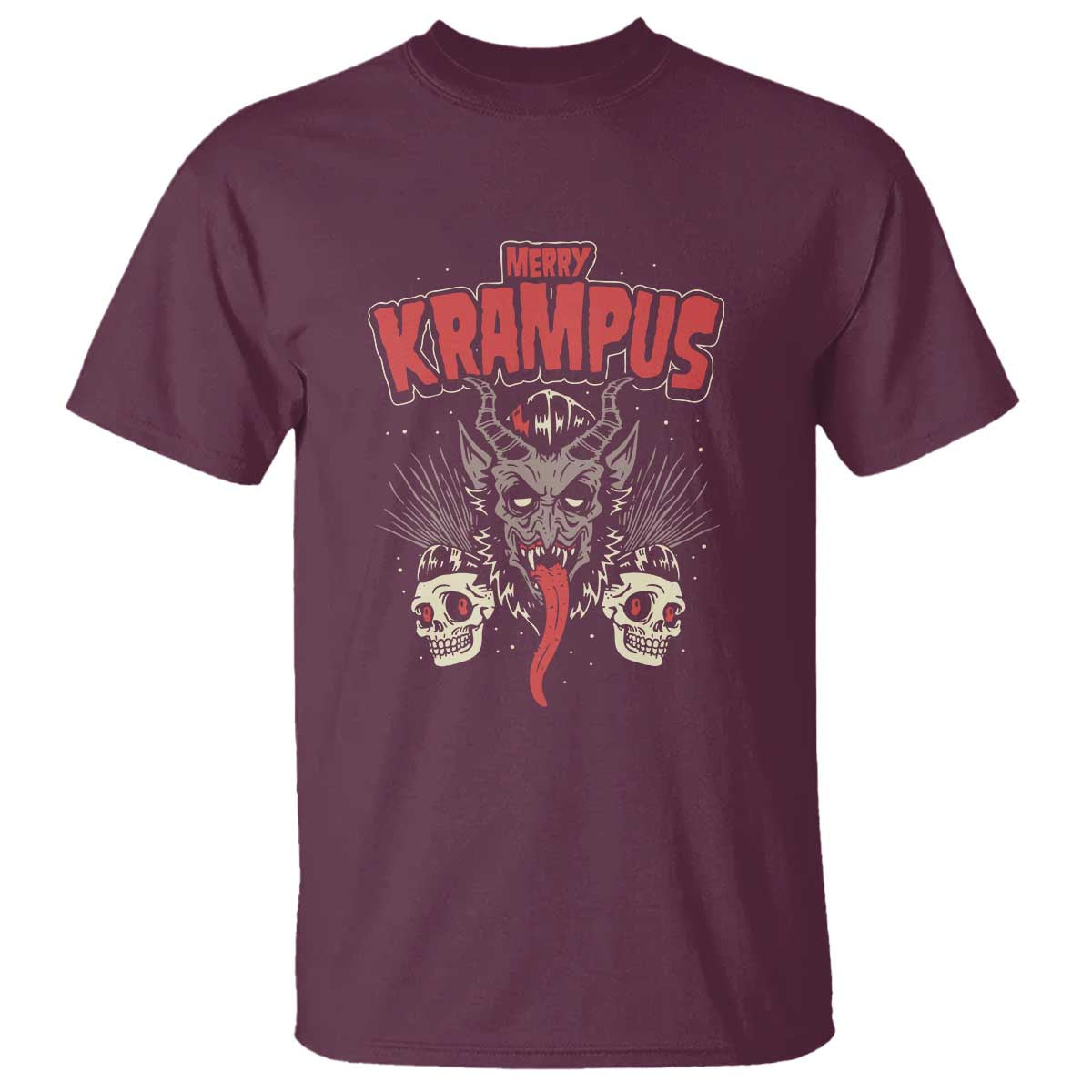 Merry Krampus Christmas T Shirt Naughty Xmas Psychobilly Horror TS02 Maroon Print Your Wear