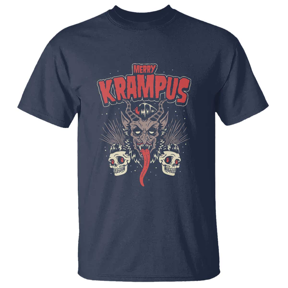 Merry Krampus Christmas T Shirt Naughty Xmas Psychobilly Horror TS02 Navy Print Your Wear