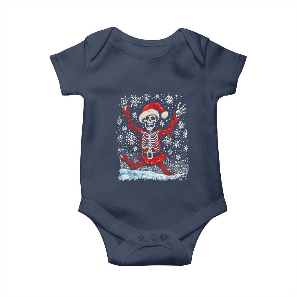 Dancing Skeleton Christmas Baby Onesie Snowy Xmas Night Santa TS02 Navy Print Your Wear