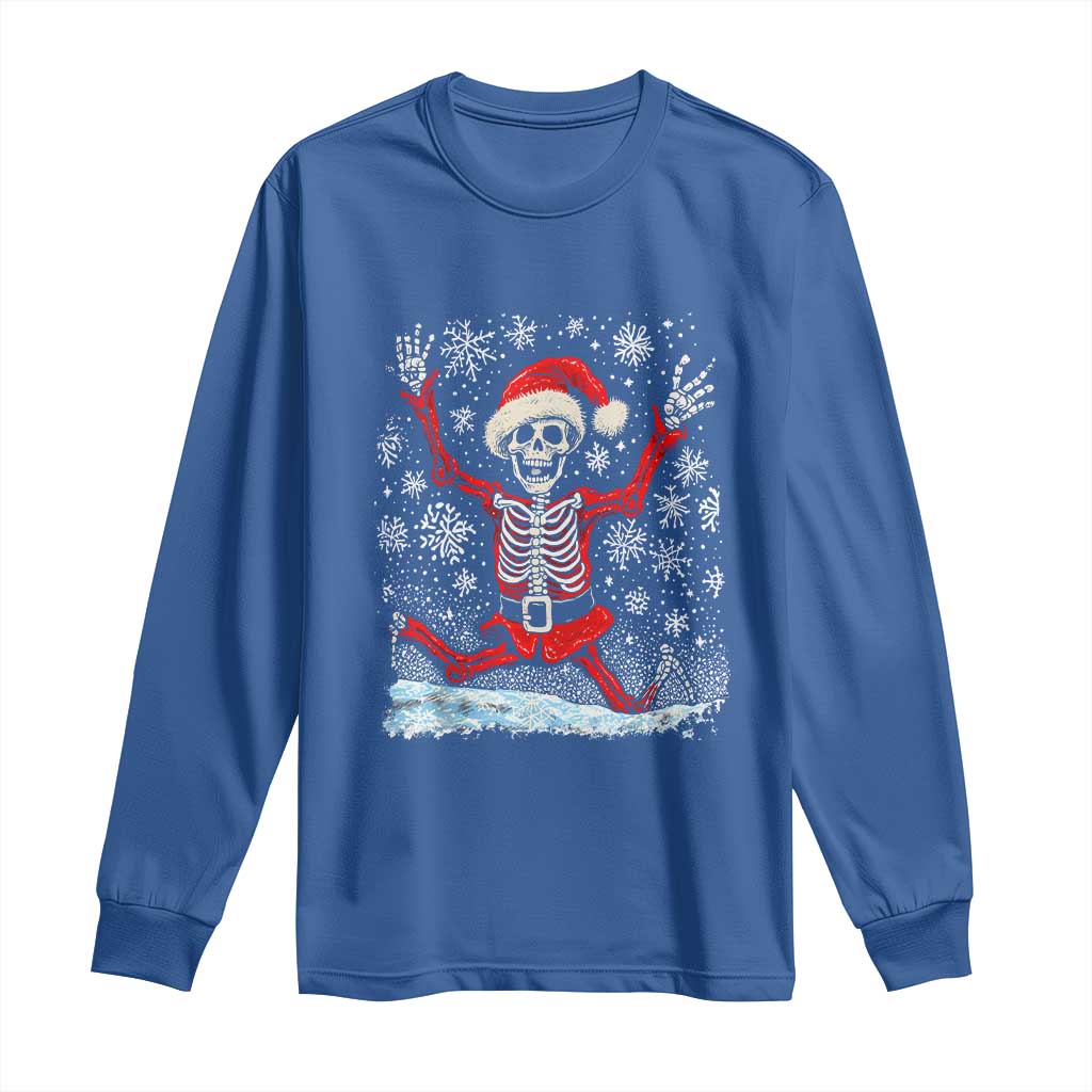 Dancing Skeleton Christmas Long Sleeve Shirt Snowy Xmas Night Santa TS02 Royal Blue Print Your Wear