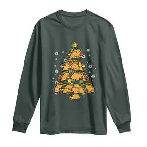 Taco Christmas Tree Long Sleeve Shirt Mexican Food Tacos Lover Xmas in Mexico TS02 Dark Forest Green Print Your Wear