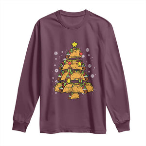 Taco Christmas Tree Long Sleeve Shirt Mexican Food Tacos Lover Xmas in Mexico TS02 Maroon Print Your Wear