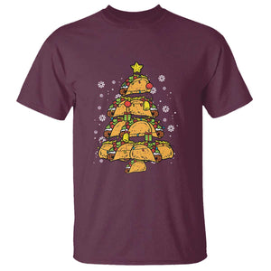 Taco Christmas Tree T Shirt Mexican Food Tacos Lover Xmas in Mexico TS02 Maroon Print Your Wear