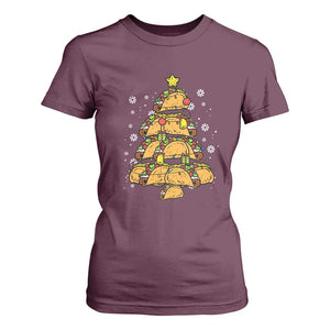 Taco Christmas Tree T Shirt For Women Mexican Food Tacos Lover Xmas in Mexico TS02 Maroon Print Your Wear