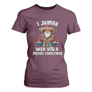 Mexican Santa Christmas T Shirt For Women I Juanna Wish You A Merry Christmas Feliz Navidad Choco Claus TS02 Maroon Print Your Wear