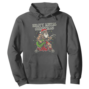 Heavy Metal Santa Hoodie Playing Guitar Christmas Rock Music Lover TS02 Dark Heather Print Your Wear