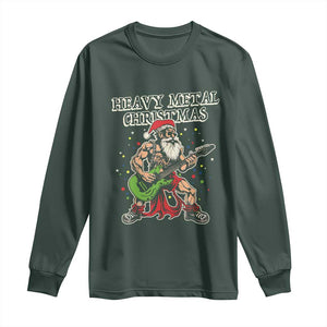 Heavy Metal Santa Long Sleeve Shirt Playing Guitar Christmas Rock Music Lover TS02 Dark Forest Green Print Your Wear