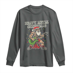 Heavy Metal Santa Long Sleeve Shirt Playing Guitar Christmas Rock Music Lover TS02 Dark Heather Print Your Wear