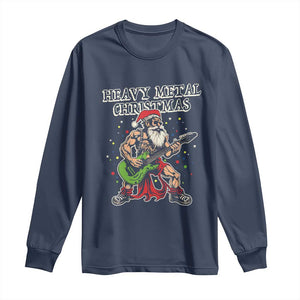 Heavy Metal Santa Long Sleeve Shirt Playing Guitar Christmas Rock Music Lover TS02 Navy Print Your Wear