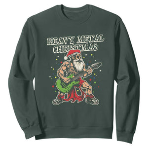 Heavy Metal Santa Sweatshirt Playing Guitar Christmas Rock Music Lover TS02 Dark Forest Green Print Your Wear