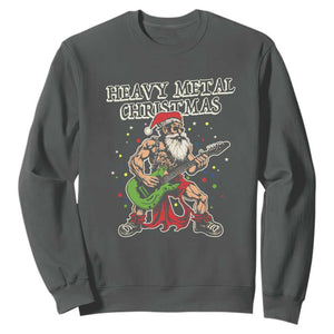 Heavy Metal Santa Sweatshirt Playing Guitar Christmas Rock Music Lover TS02 Dark Heather Print Your Wear