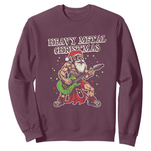 Heavy Metal Santa Sweatshirt Playing Guitar Christmas Rock Music Lover TS02 Maroon Print Your Wear